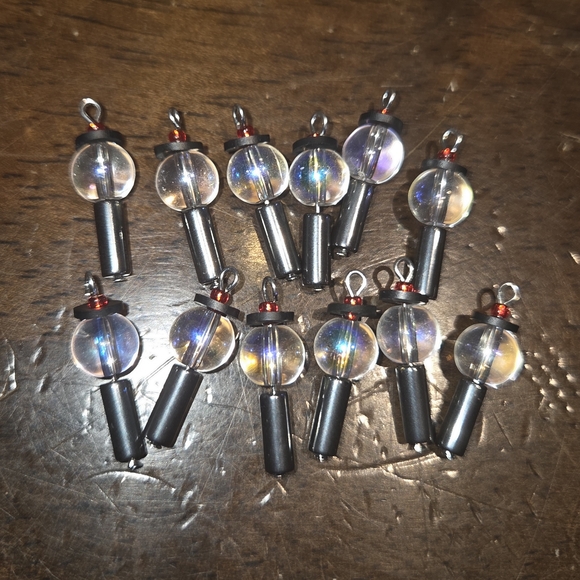 Handmade Other - Iridescent Glass Bead Charms with Hematite Cylinders (Set of 12)